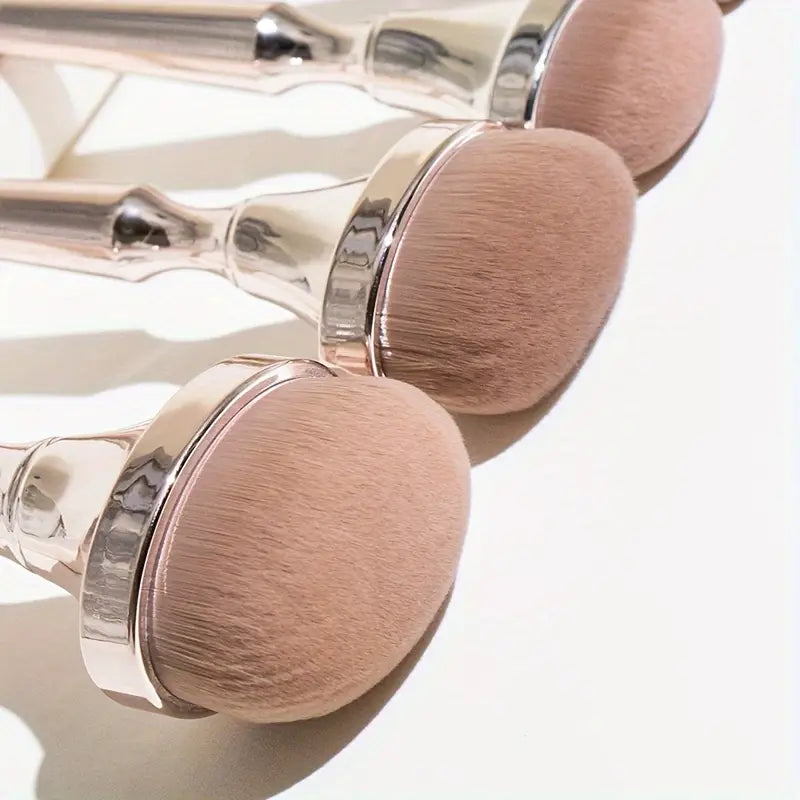 9pcs Luxurious Golden Makeup Brush Set – Soft Nylon Bristles with Powder, Blush & Foundation Brushes + Stylish Brush Holder